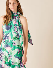 Printed Chiffon Maxi Dress, Green (GREEN), large