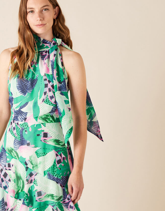 Printed Chiffon Maxi Dress, Green (GREEN), large