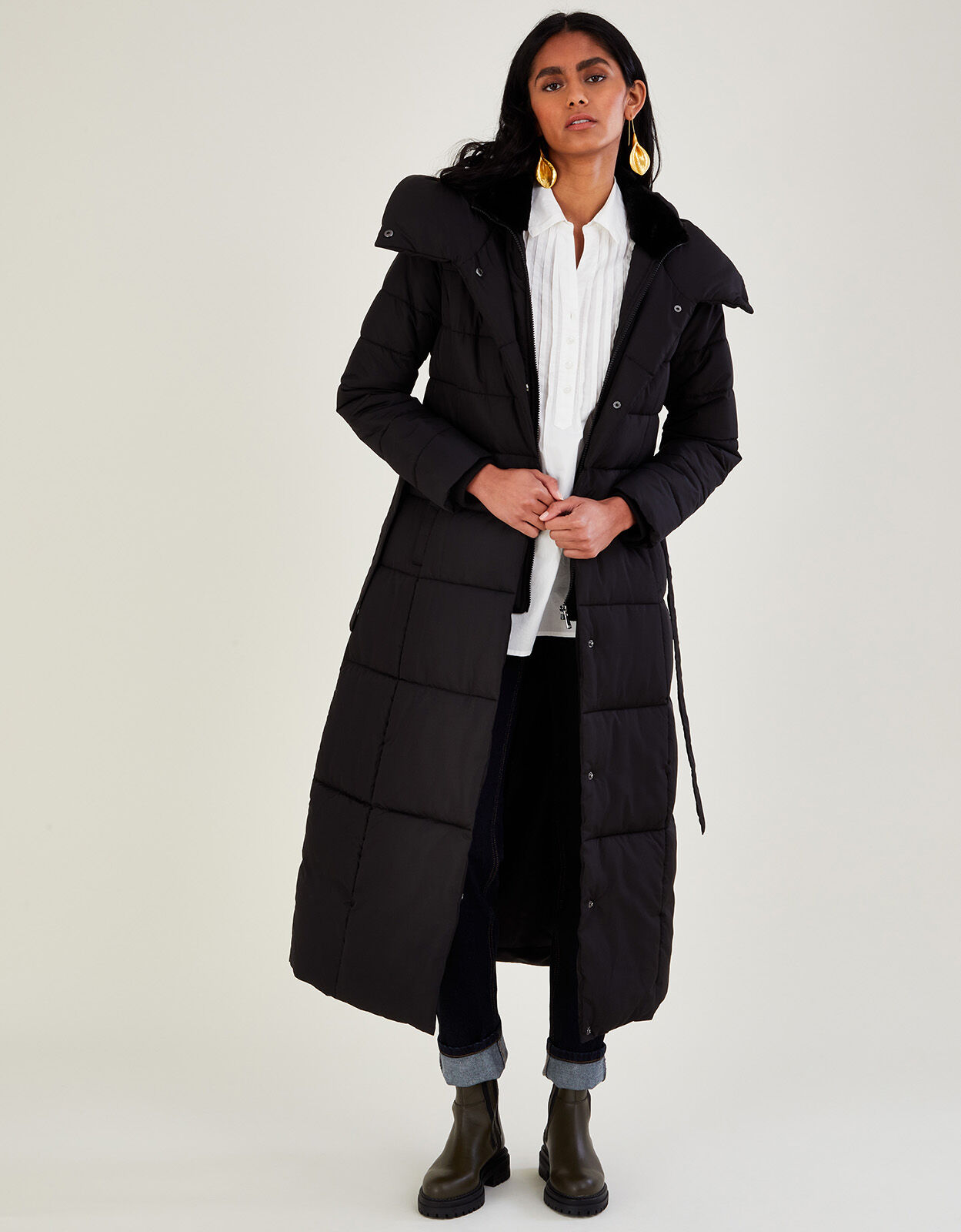 Black padded best sale maxi coat