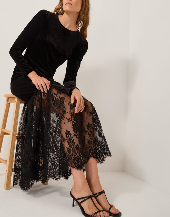 Verity Velvet Lace Maxi Dress, Black (BLACK), large