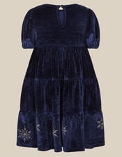 Snowflake Sparkle Velour Party Dress, Blue (NAVY), large