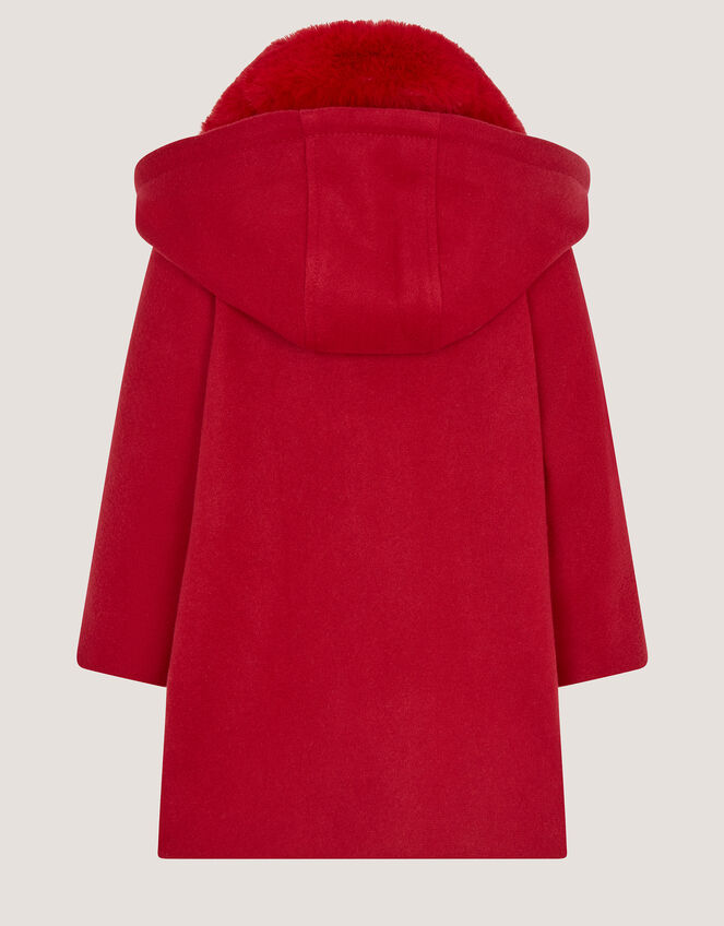 Baby Faux Fur Collar Rosette Coat, Red (RED), large