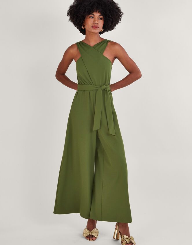 Jersey Smart Cross-over Jumpsuit, Green (KHAKI), large