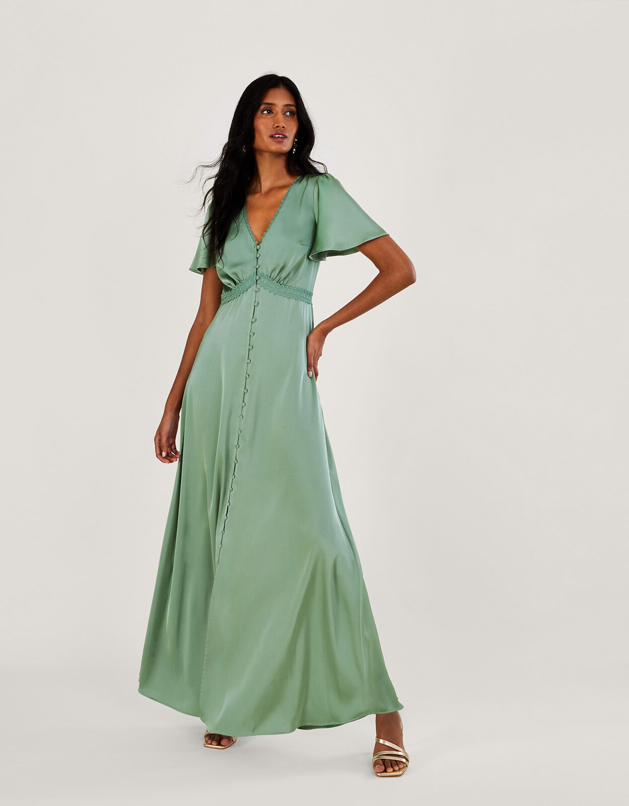 Ivy Satin Maxi Dress Green | Evening Dresses | Monsoon Global.