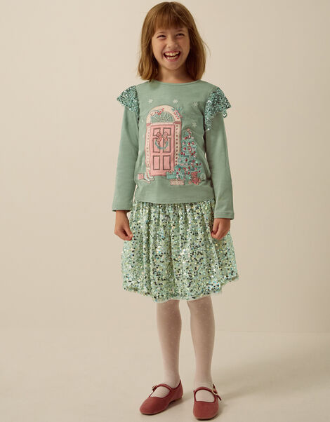 Christmas Top & Sequin Disco Skirt Set, Green (GREEN), large