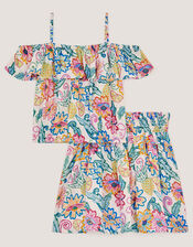 Tropical Floral Strappy Top & Skirt Set, Ivory (IVORY), large