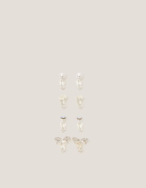 4-Pack Bow & Pearl Clip On Earrings, , large