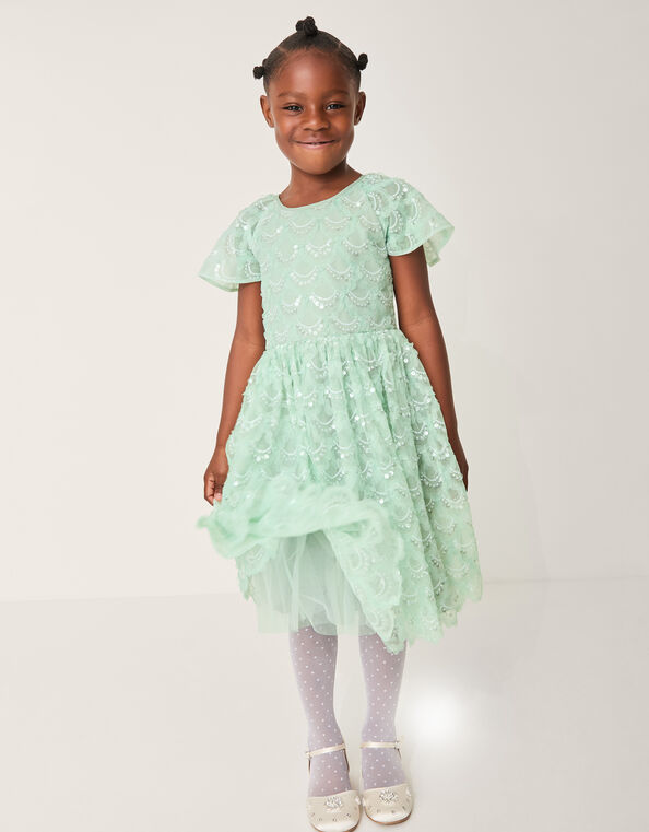 Carly Sparkle Scallop Ruffle Party Dress, Teal (TEAL), large