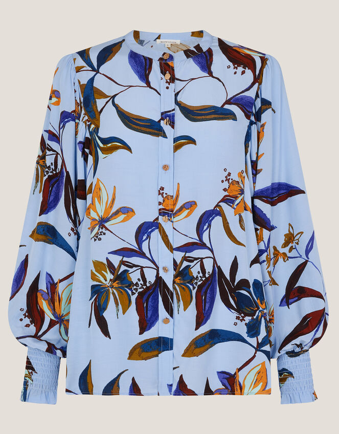 Sonya Floral Print Blouson Blouse, Blue (BLUE), large