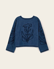 East Juna Denim Botanical Embroidered Jacket, Blue (BLUE), large