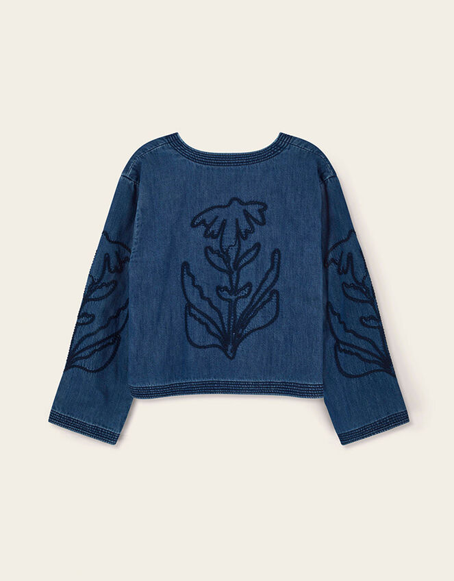 East Juna Denim Botanical Embroidered Jacket, Blue (BLUE), large