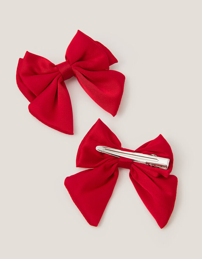 2-Pack School Bow Hair Clips, Red (RED), large