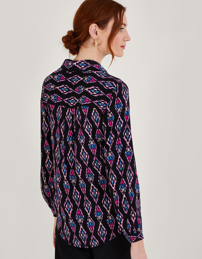 Ikat Print Shirred Blouse in LENZING™ ECOVERO™, Pink (PINK), large