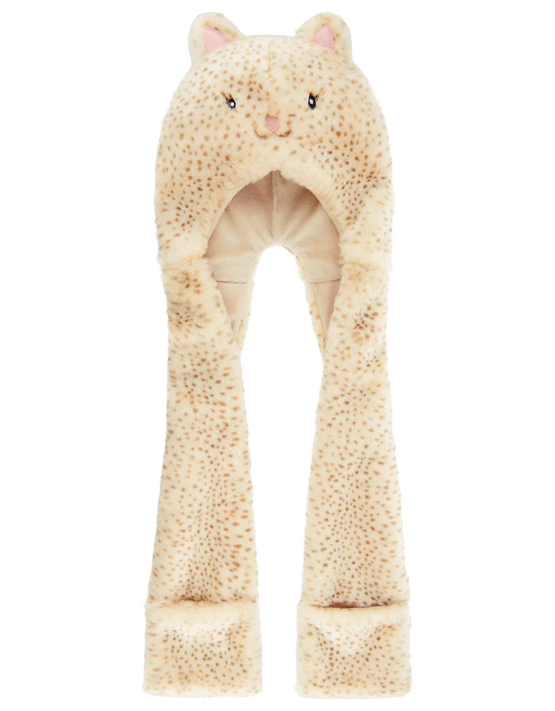 Fluffy Leopard Hat Scarf, Brown (BROWN), large