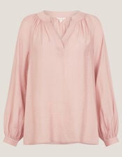 Aya Long Sleeve Satin Blouse, Pink (BLUSH), large