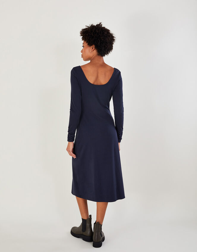 Ruched Jersey Midi Dress with Sustainable Cotton, Blue (NAVY), large