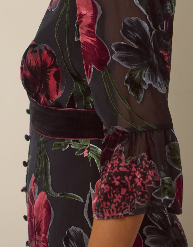Anya Floral Devor&eacute; Maxi Dress, Red (BURGUNDY), large