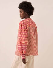 East Devyn Hand Block Print Cotton Top, Pink (PINK), large