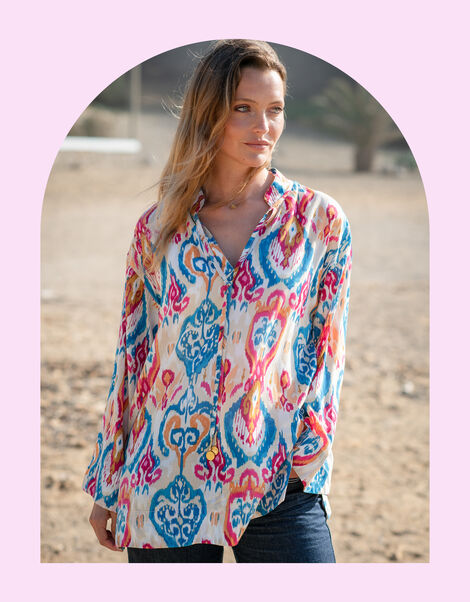 La Galeria Elefante Elizabeth Printed Kaftan Top, Multi (MULTI), large