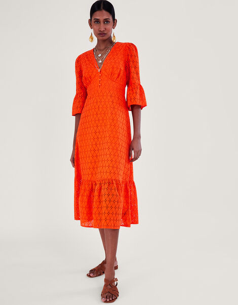 Broderie Dress, Orange (ORANGE), large