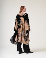 One Hundred Stars Crane Print Velvet Kimono, , large