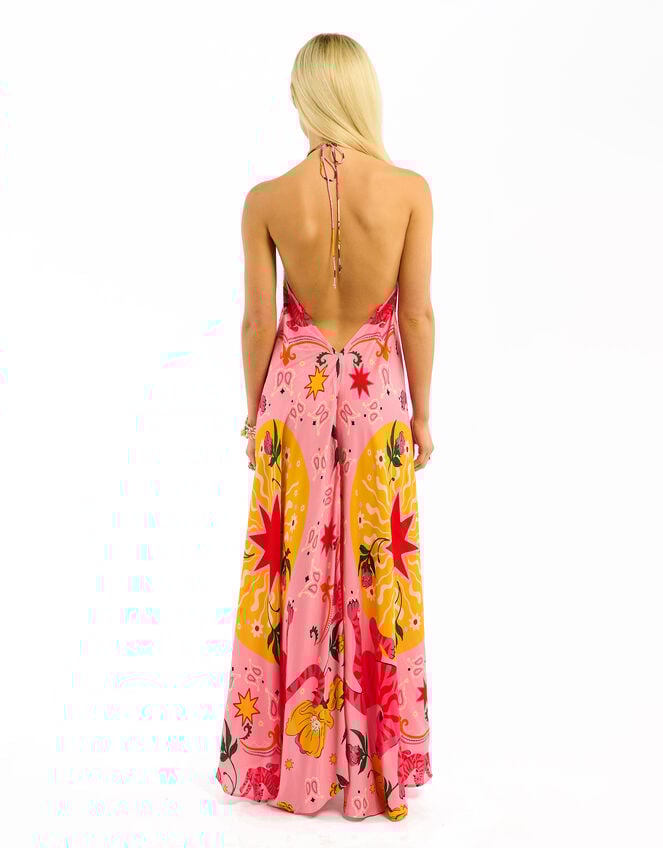 Wild Voila Tiger Print Backless Midi Dress , Pink (PINK), large