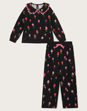 Mushroom Print Top and Joggers Set, Black (BLACK), large