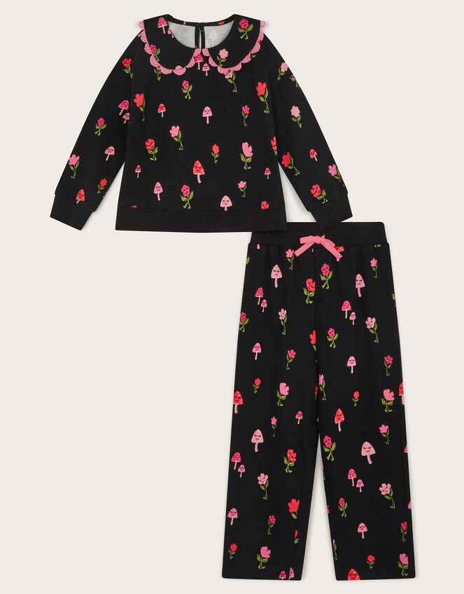 Mushroom Print Top and Joggers Set, Black (BLACK), large