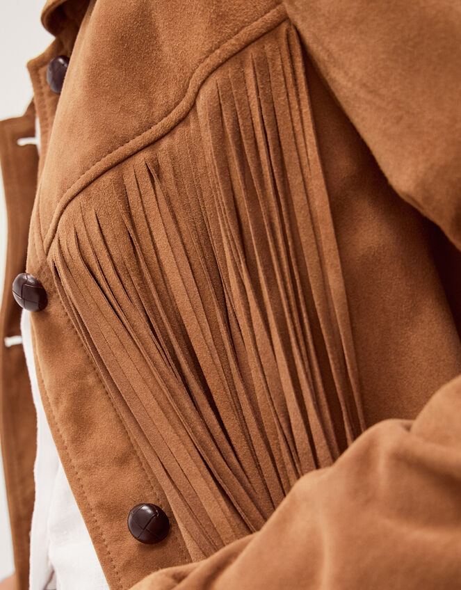 Lily Fringe Suede Jacket, Tan (TAN), large