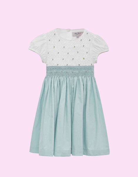 Trotters Rose Hand Smocked Dress, Blue (BLUE), large