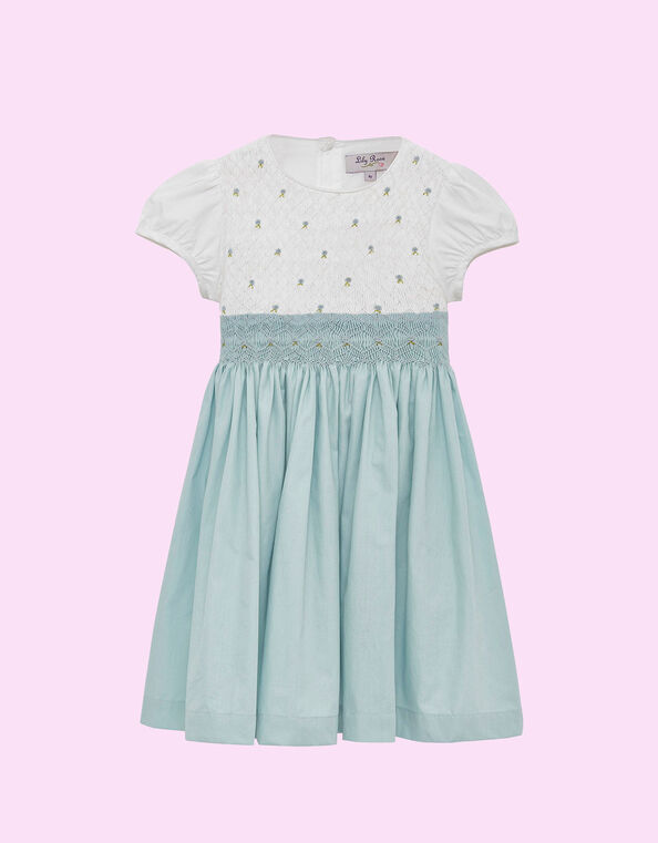 Trotters Rose Hand Smocked Dress, Blue (BLUE), large