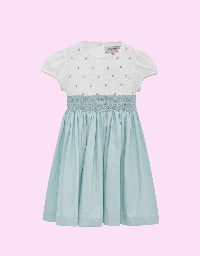 Trotters Rose Hand Smocked Dress, Blue (BLUE), large