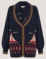 Sapna Intarsia Sailor Cardigan, Blue (NAVY), large