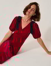 Betty Bow Velvet Midi Dress, Red (RED), large