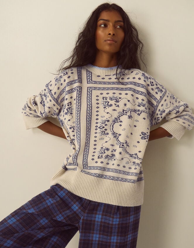 Gigi Paisley Print Crew Neck Jumper, Ivory (IVORY), large