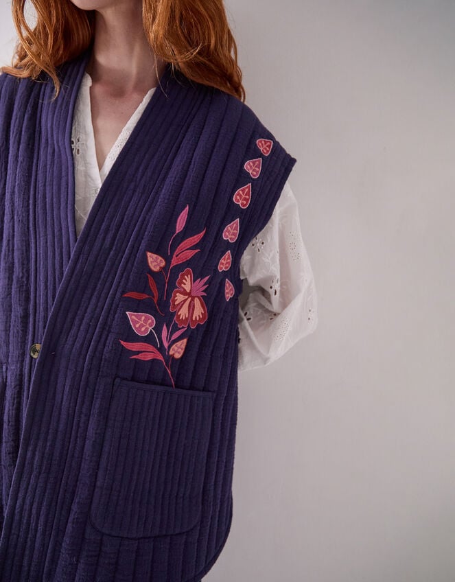 East Rayna Embroidered Quilted Gilet, Blue (NAVY), large