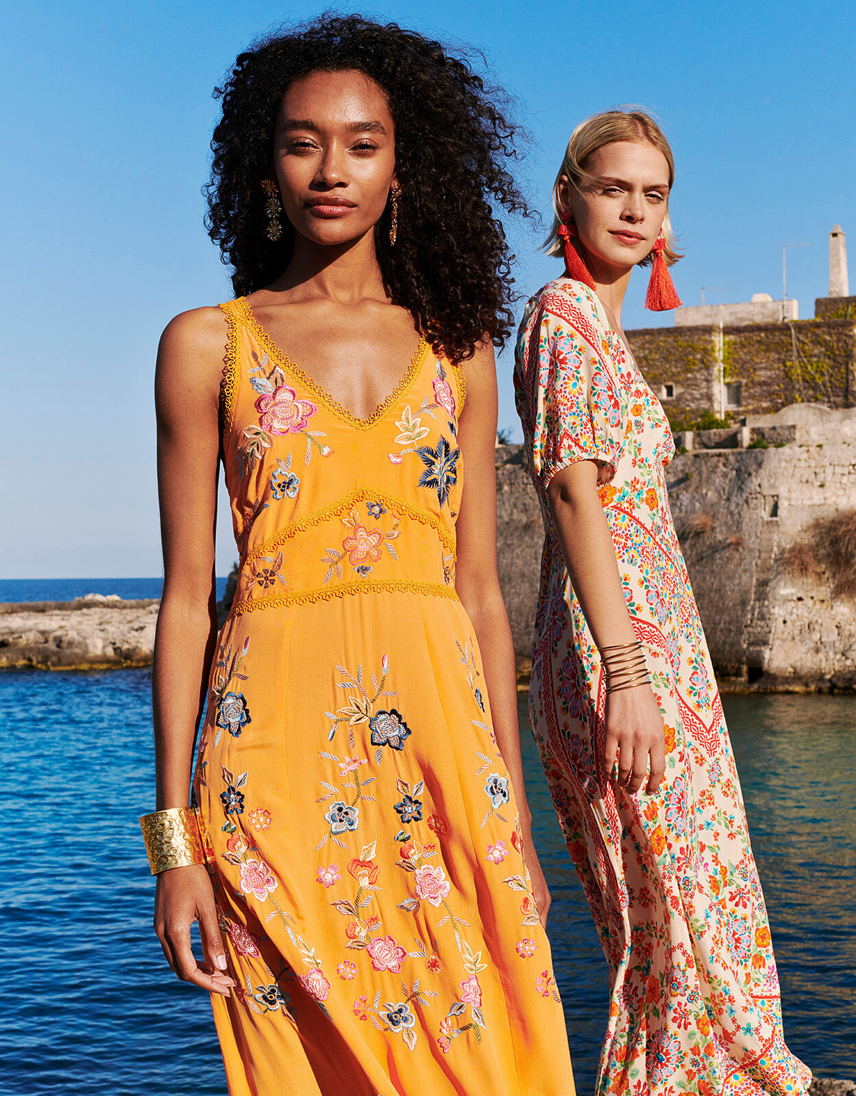 Orange embroidered dress top