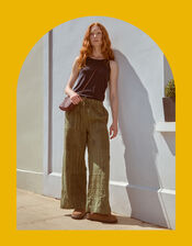 East Tasia Broderie Patchwork Trousers, Green (OLIVE), large