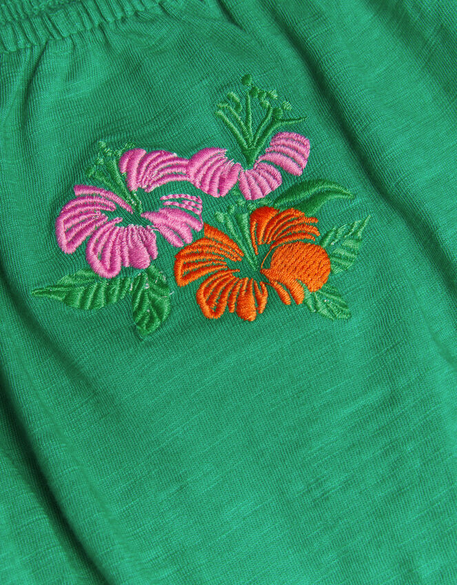 Embroidered Parrot Puff Sleeve Top, Green (GREEN), large