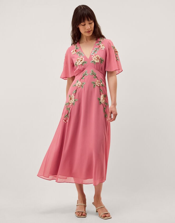 Cora Embellished Floral Midi Dress, Pink (ROSE), large
