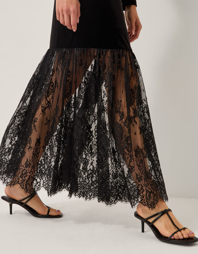 Verity Velvet Lace Maxi Dress, Black (BLACK), large