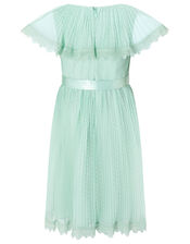 Dotty Pleated Cape Dress with Lace Trims, Green (MINT), large