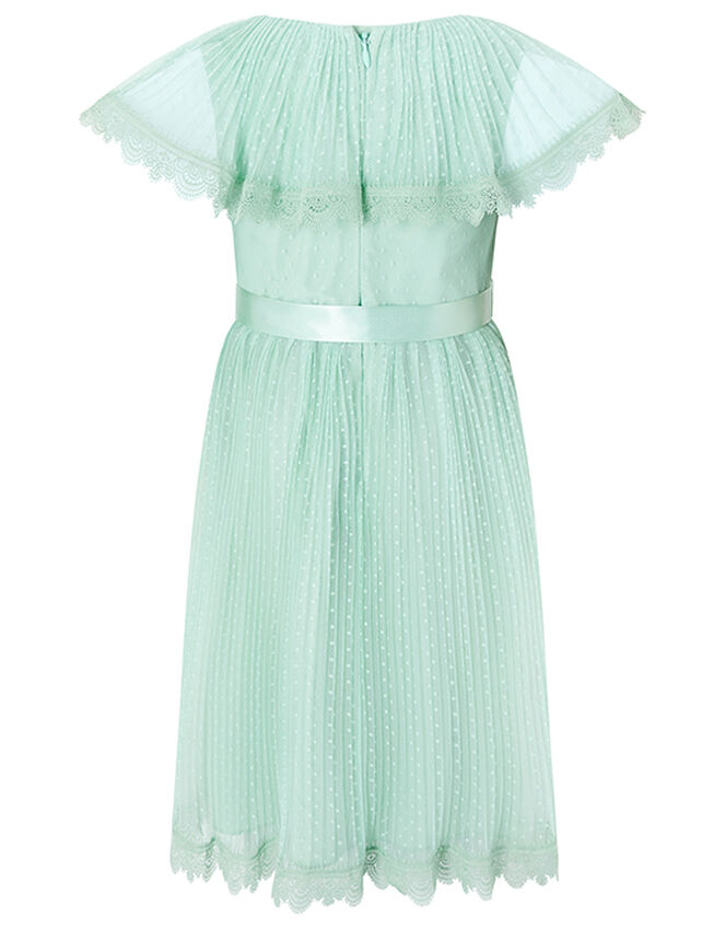Dotty Pleated Cape Dress with Lace Trims, Green (MINT), large