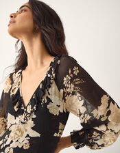 Rowena Floral Print Ruffle Maxi Dress, Black (BLACK), large