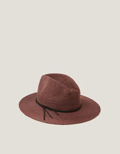 Nene Woven Fedora Sun Hat, Brown (CHOCOLATE), large
