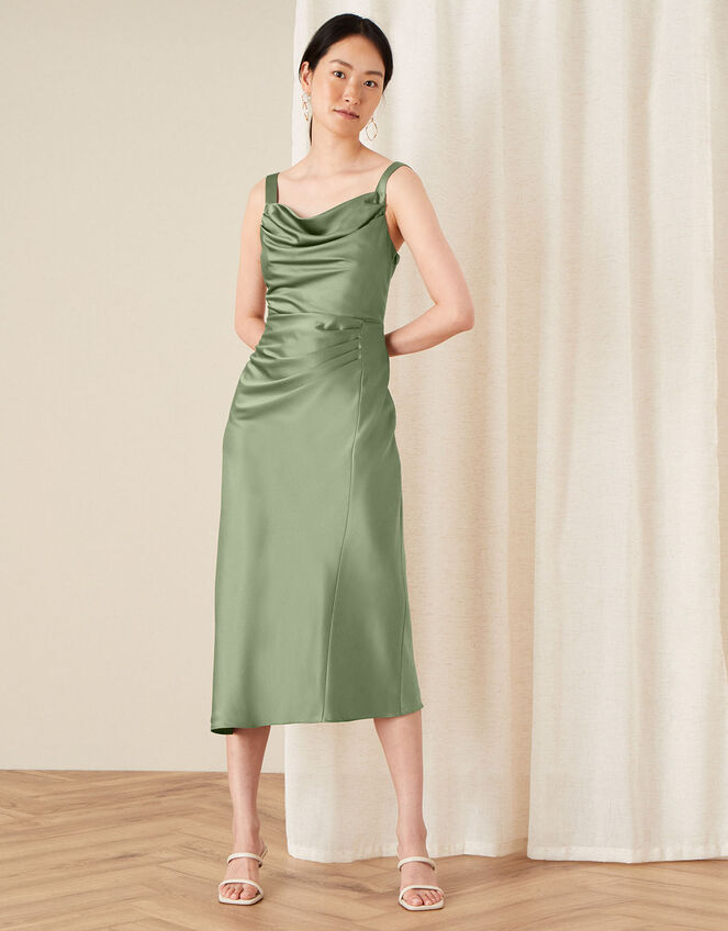 Camilla Cowl Satin Dress, Green (GREEN), large