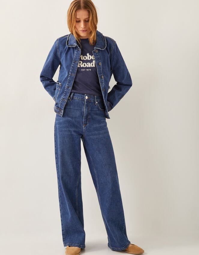 Sadie Ruffle Denim Jacket, Blue (MID AUTHENTIC BLUE), large