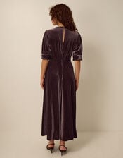 Vera V-Neck Velvet Midi Dress, Brown (CHOCOLATE), large