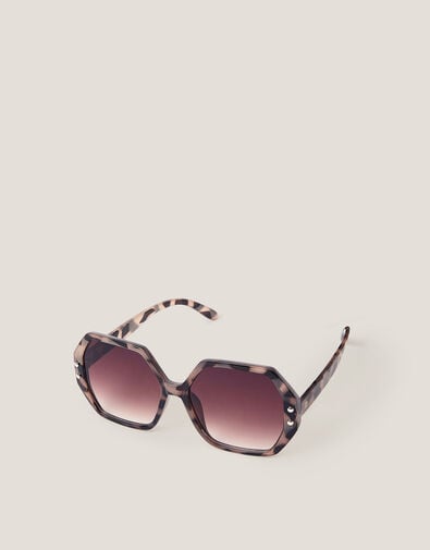 Oversized Hexagonal Sunglasses, Natural (NEUTRAL), large