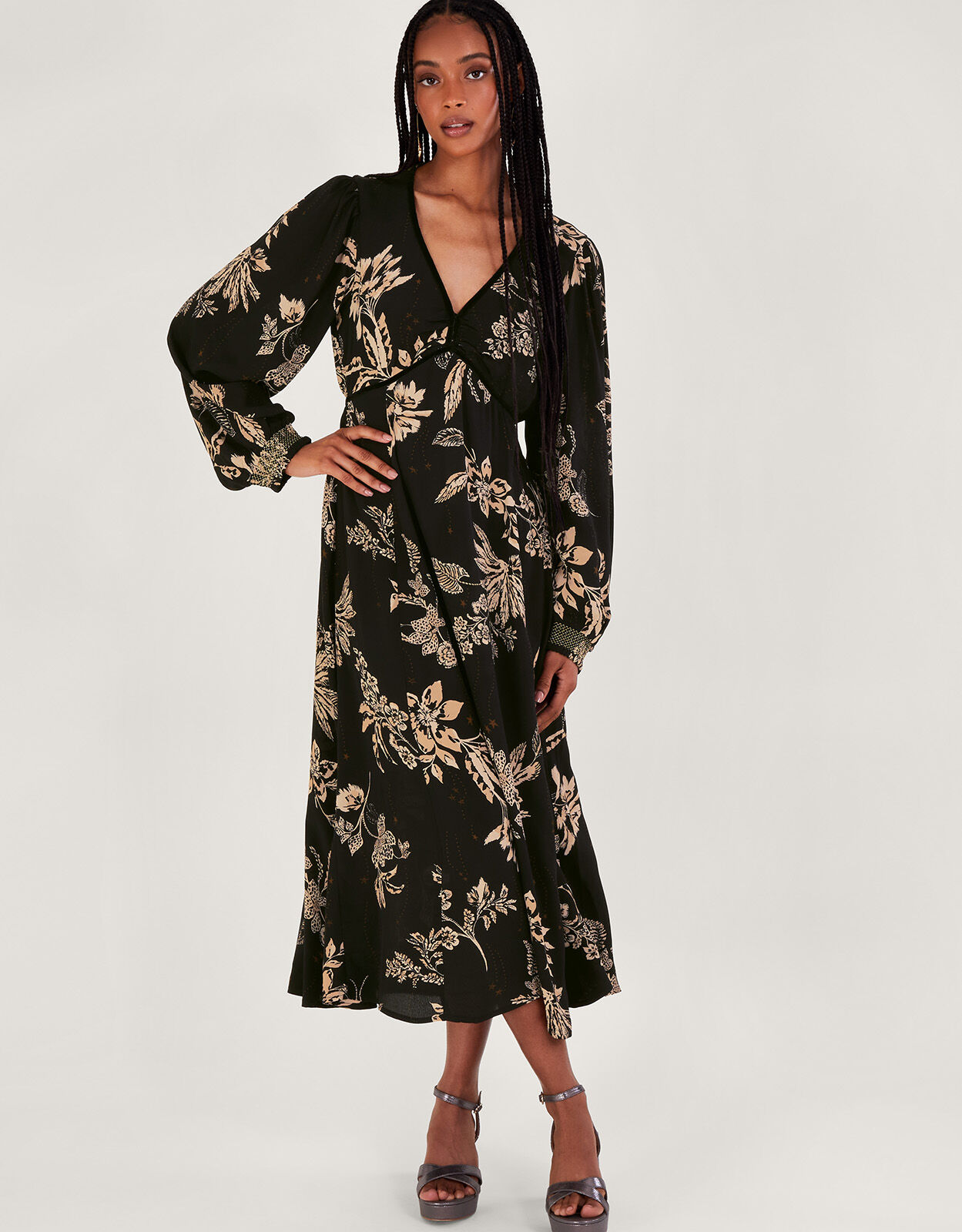 Monsoon black floral best sale dress